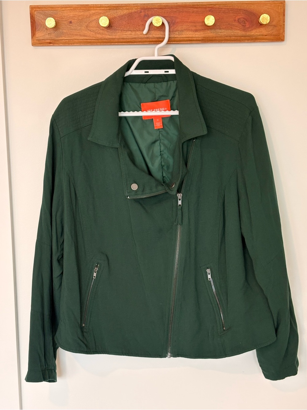 Joe Fresh Women’s 1X Dark Green Moto Jacket Asymmetrical Zip Utility 1X - Picture 2 of 5